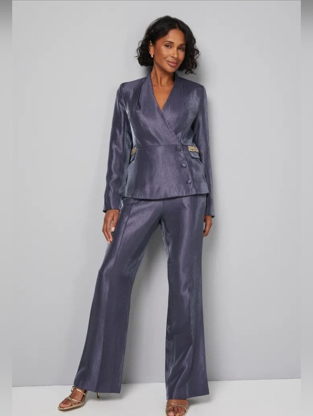 Women's Shimmer Wrap Blazer & Trouser Set - Purple